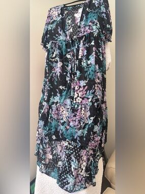 Torrid Size 1 Floral Swiss Dot Chiffon Kimono Cover Up High Low Boho